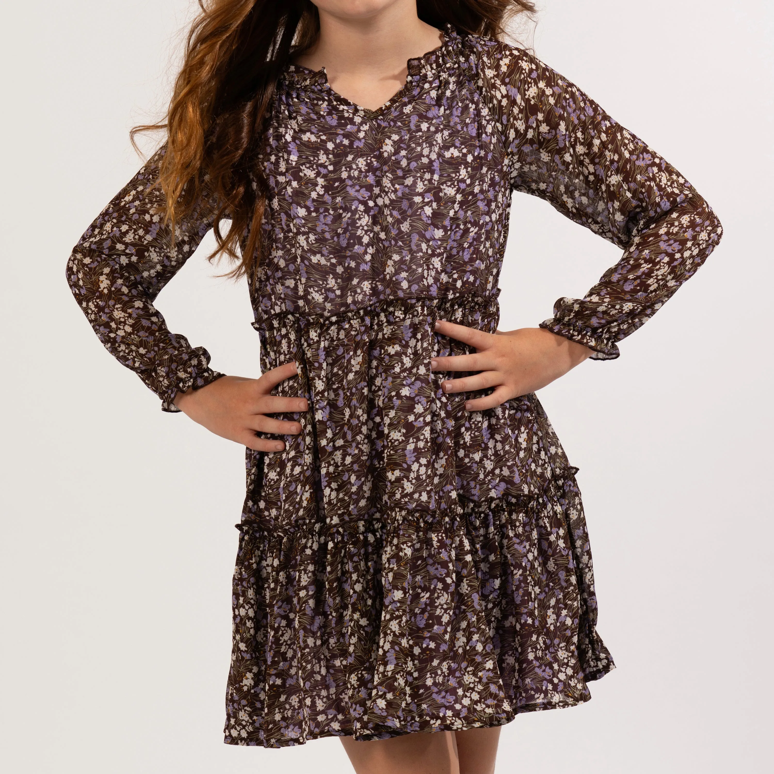 Violet Floral Peasant Dress