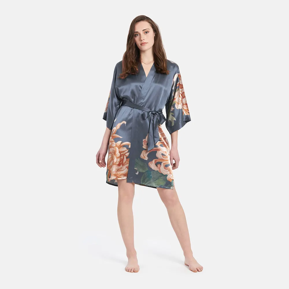 Washable Silk Kiku Short Kimono Robe