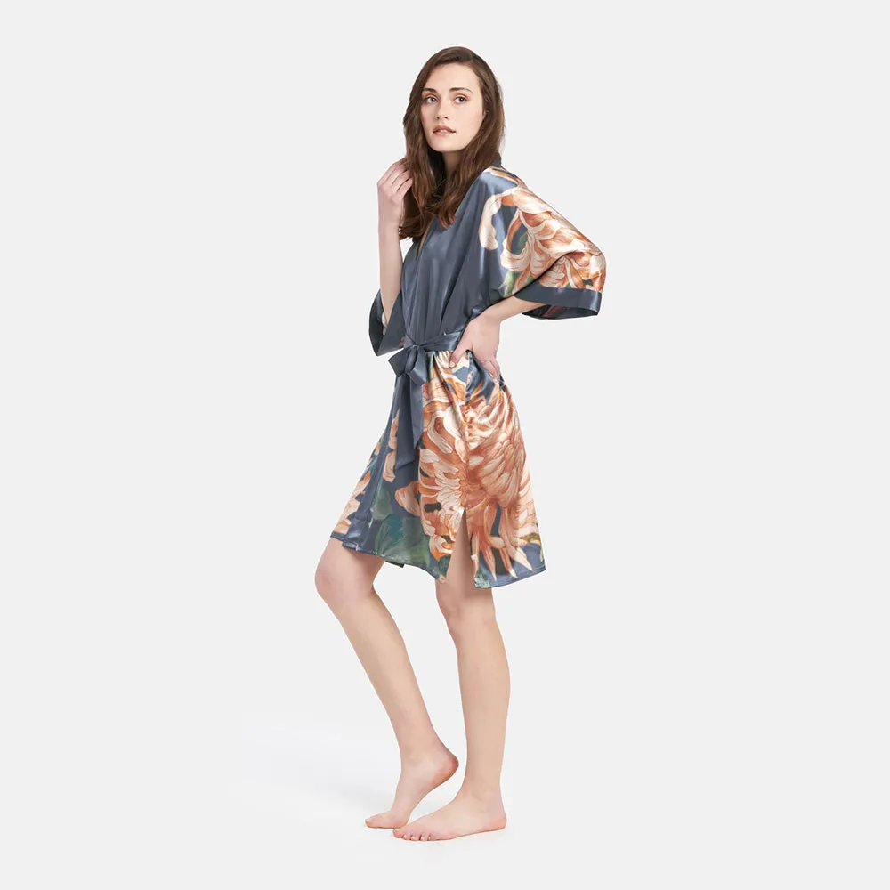 Washable Silk Kiku Short Kimono Robe