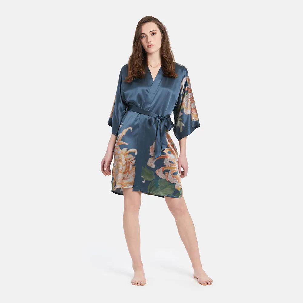 Washable Silk Kiku Short Kimono Robe