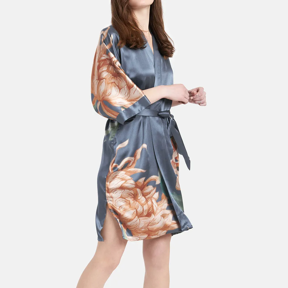 Washable Silk Kiku Short Kimono Robe