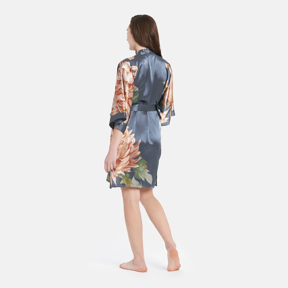 Washable Silk Kiku Short Kimono Robe