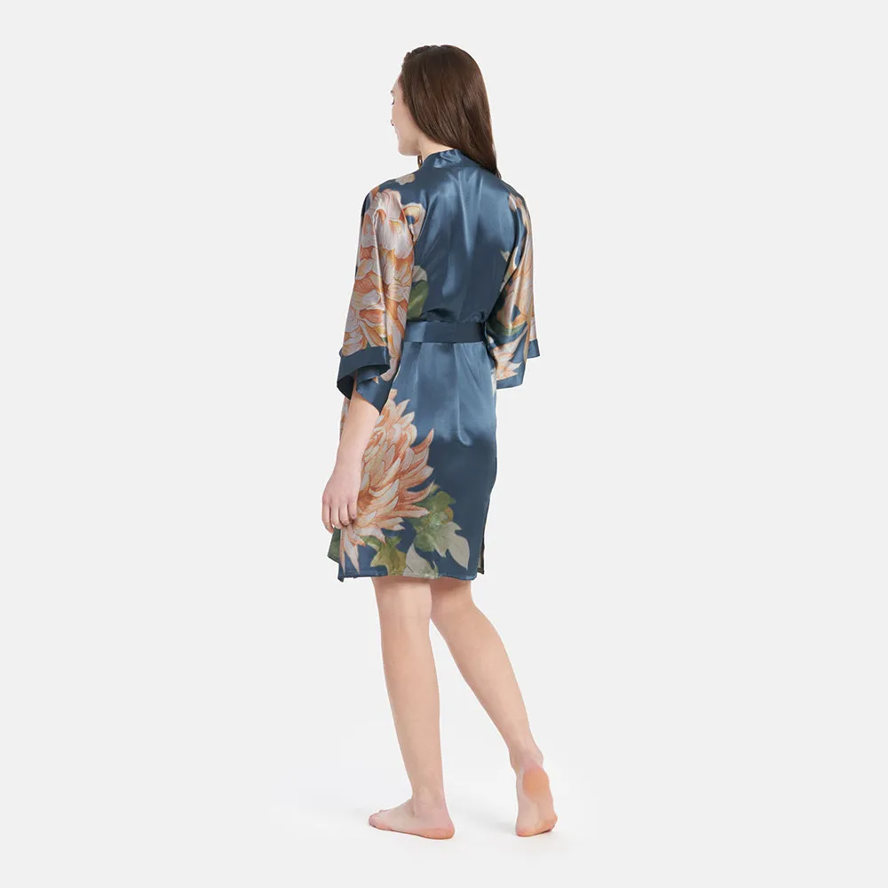 Washable Silk Kiku Short Kimono Robe
