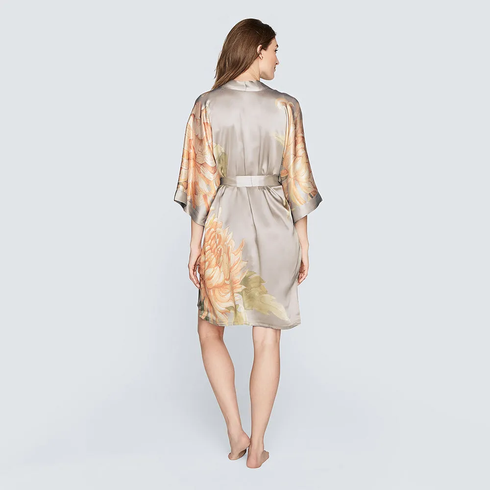 Washable Silk Kiku Short Kimono Robe
