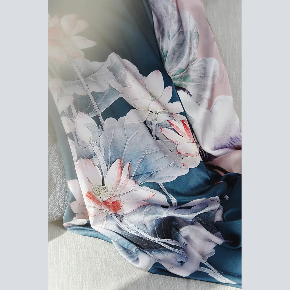 Washable Silk Lotus Long Kimono Robe (Plus Size)
