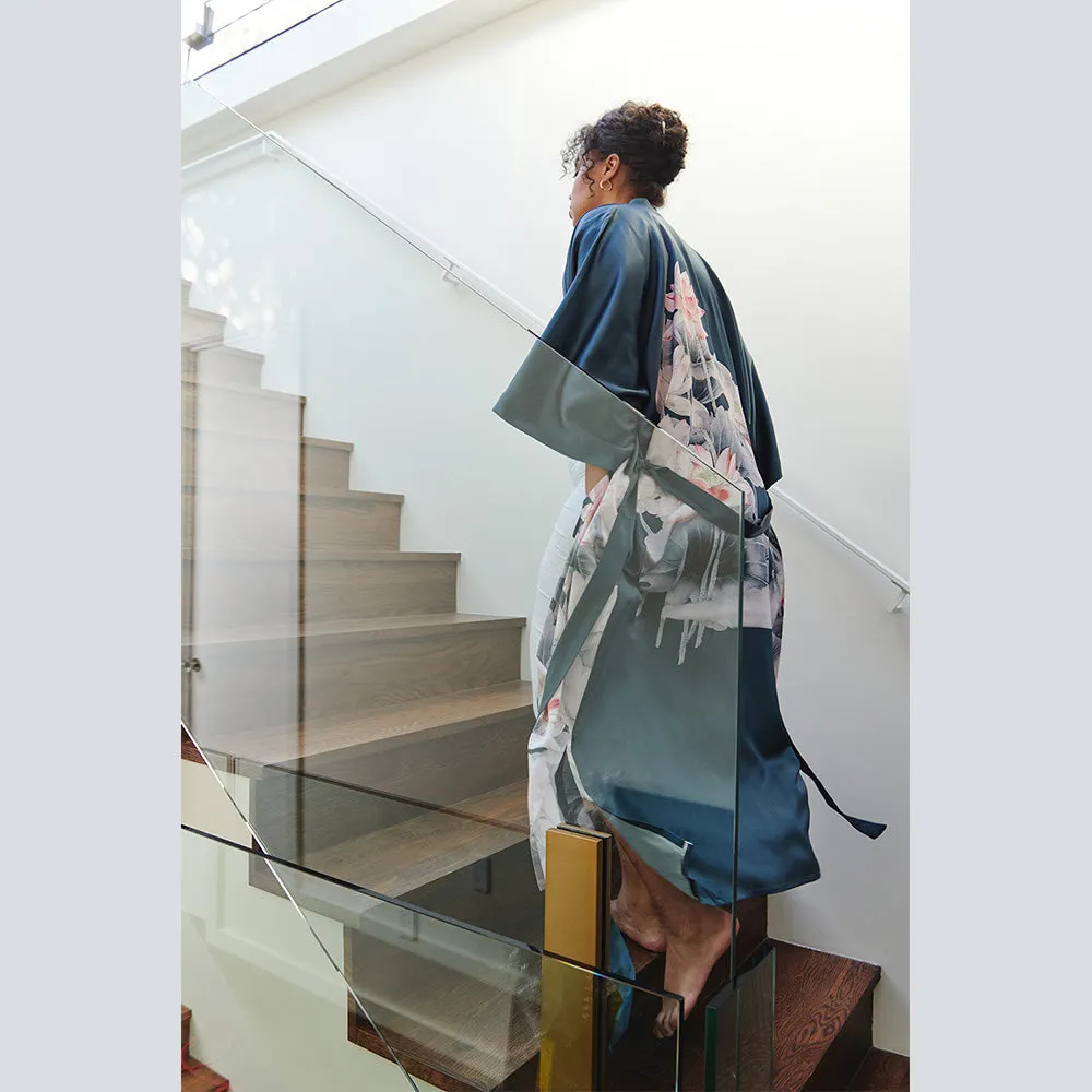 Washable Silk Lotus Long Kimono Robe (Plus Size)