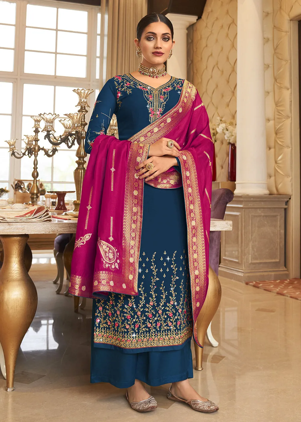 Wedding Party Outstanding Blue Thread & Zari Salwar Suit