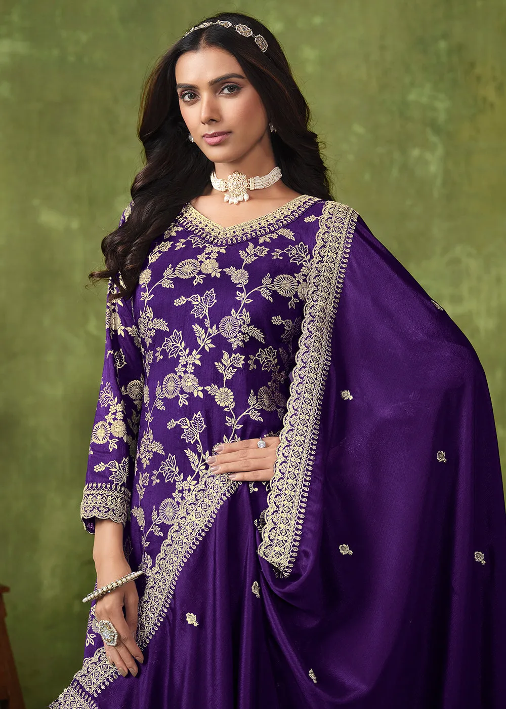 Wedding Wear Purple Dola Silk Jacquard Palazzo Suit