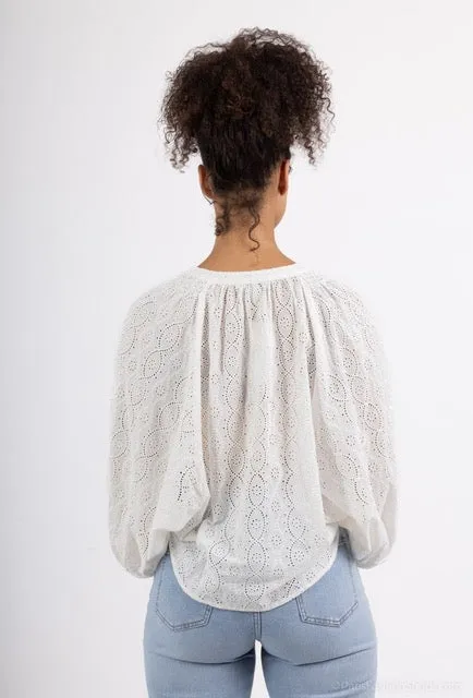 White Petals Embroidered Long Sleeve Button Down Top