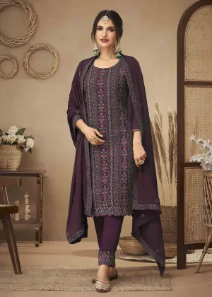 Wine Purple Cording & Swarovski Embroidered Trendy Salwar Suit