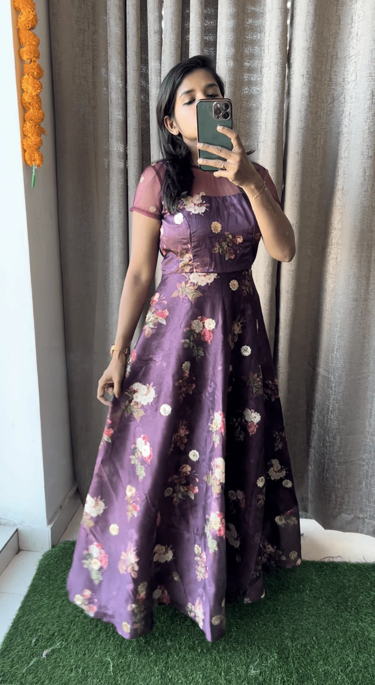 Wine silk salwar suit of hand worked top
