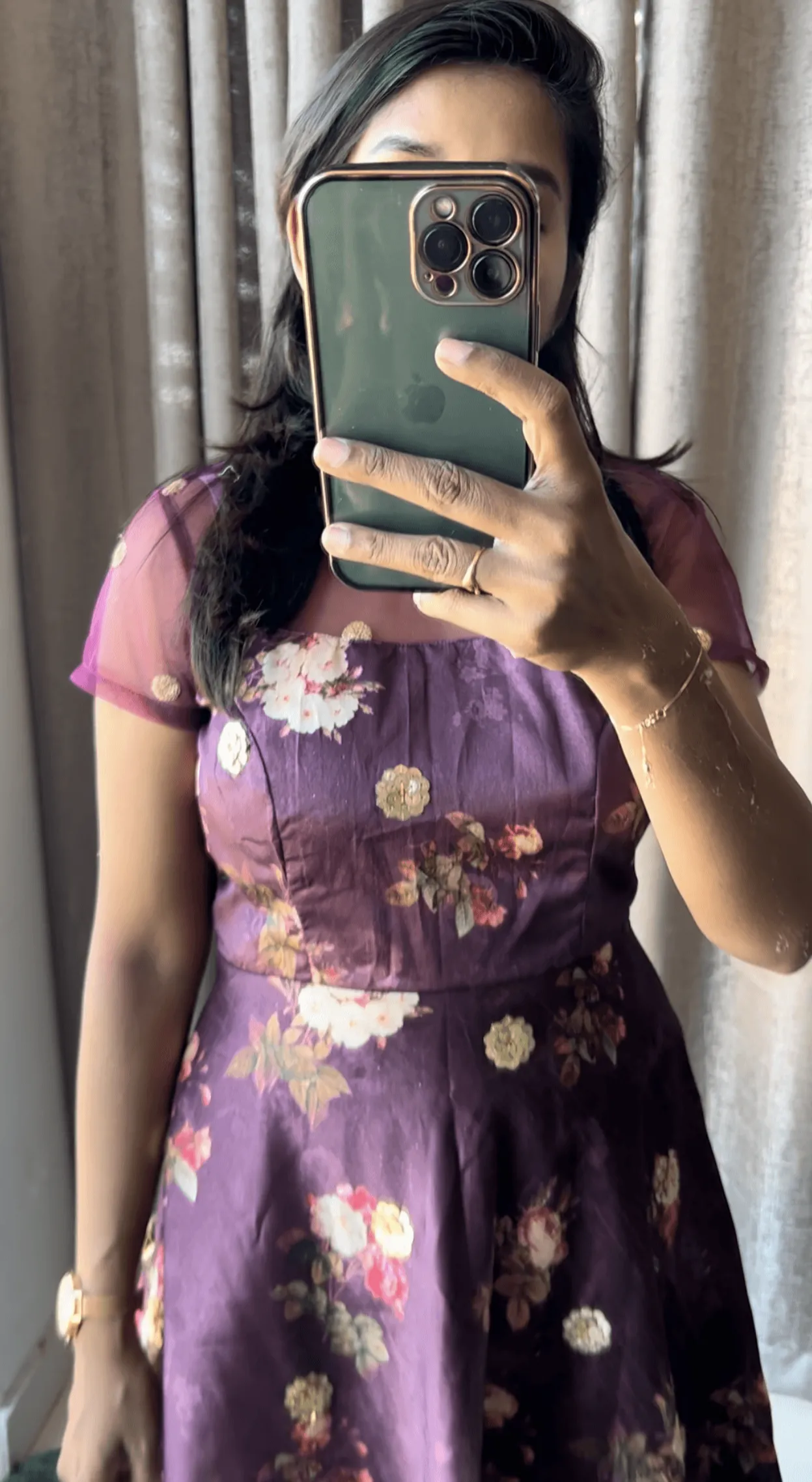 Wine silk salwar suit of hand worked top