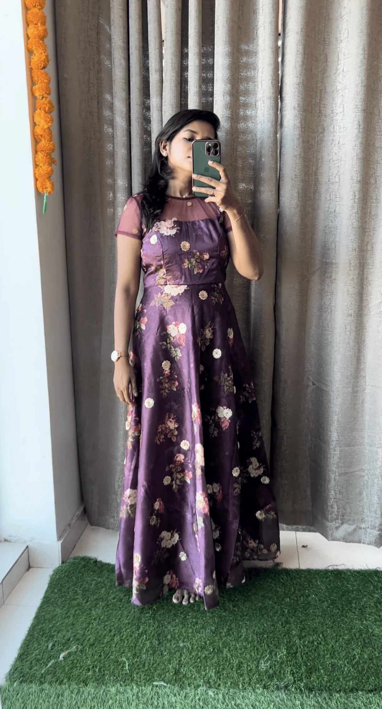 Wine silk salwar suit of hand worked top