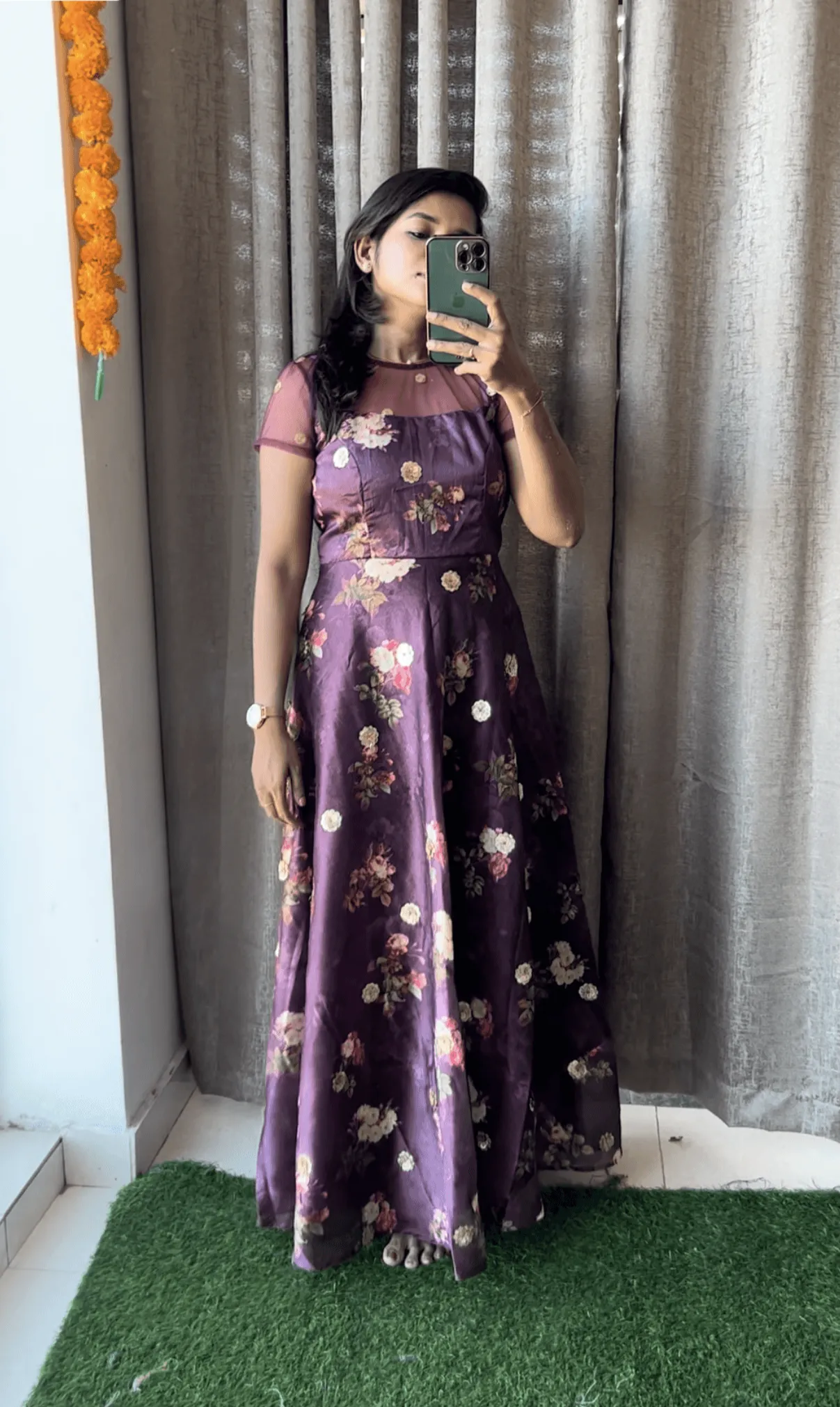 Wine silk salwar suit of hand worked top