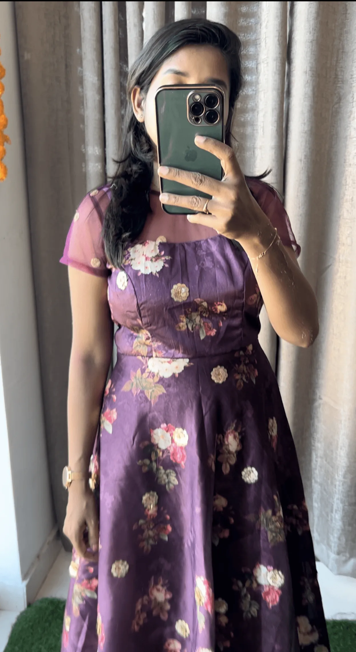 Wine silk salwar suit of hand worked top
