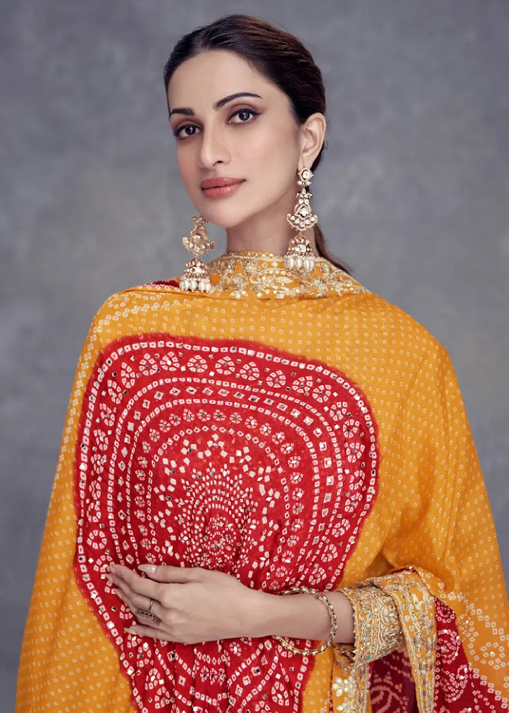 Yellow Embroidered Chinnon Wedding Style Palazzo Suit