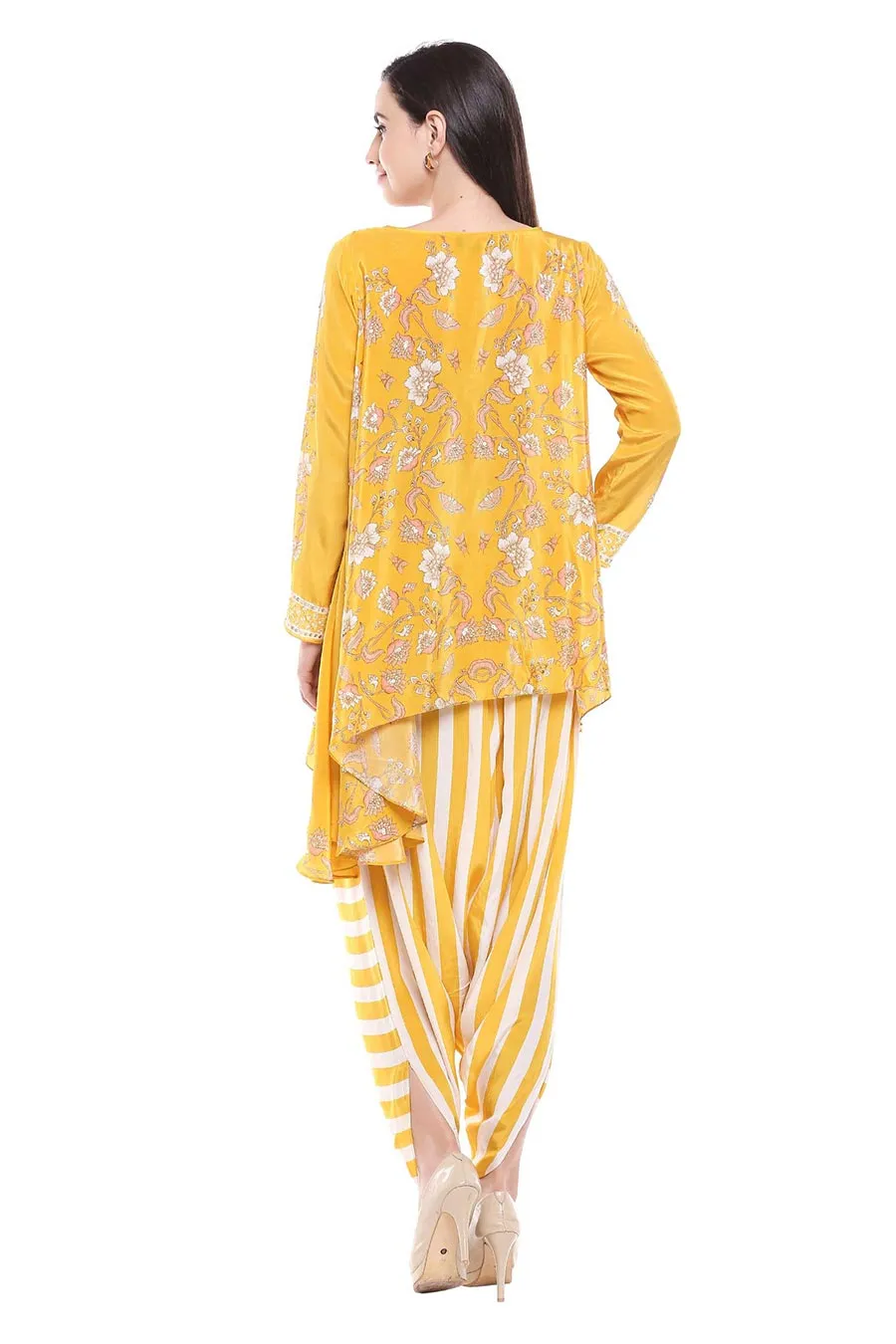 Yellow Printed Kurta & Dhoti Pants Set