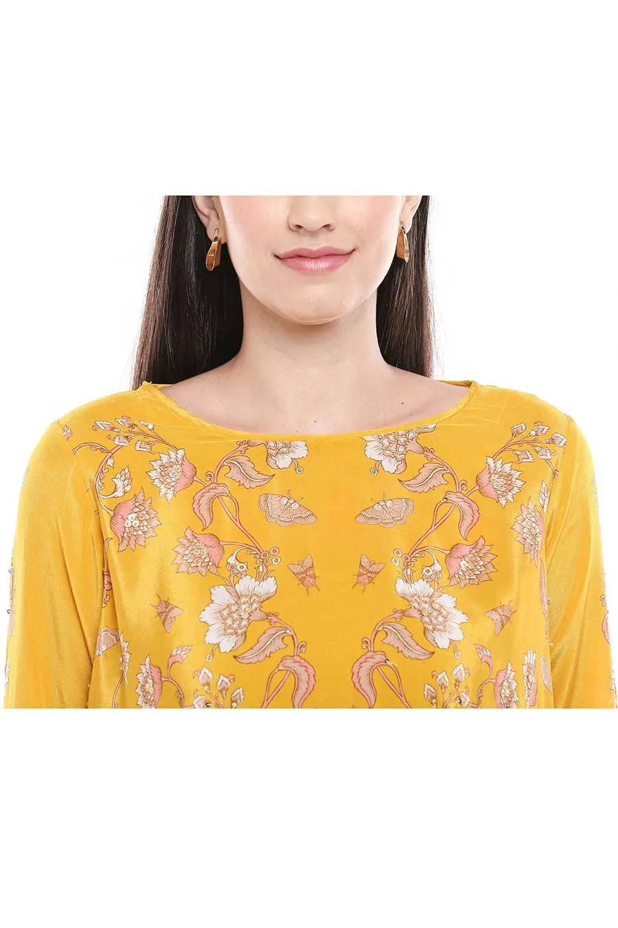 Yellow Printed Kurta & Dhoti Pants Set